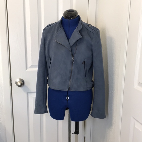 Banana Republic Slate Blue Faux Suede Moto Jacket Size S - Picture 7 of 14